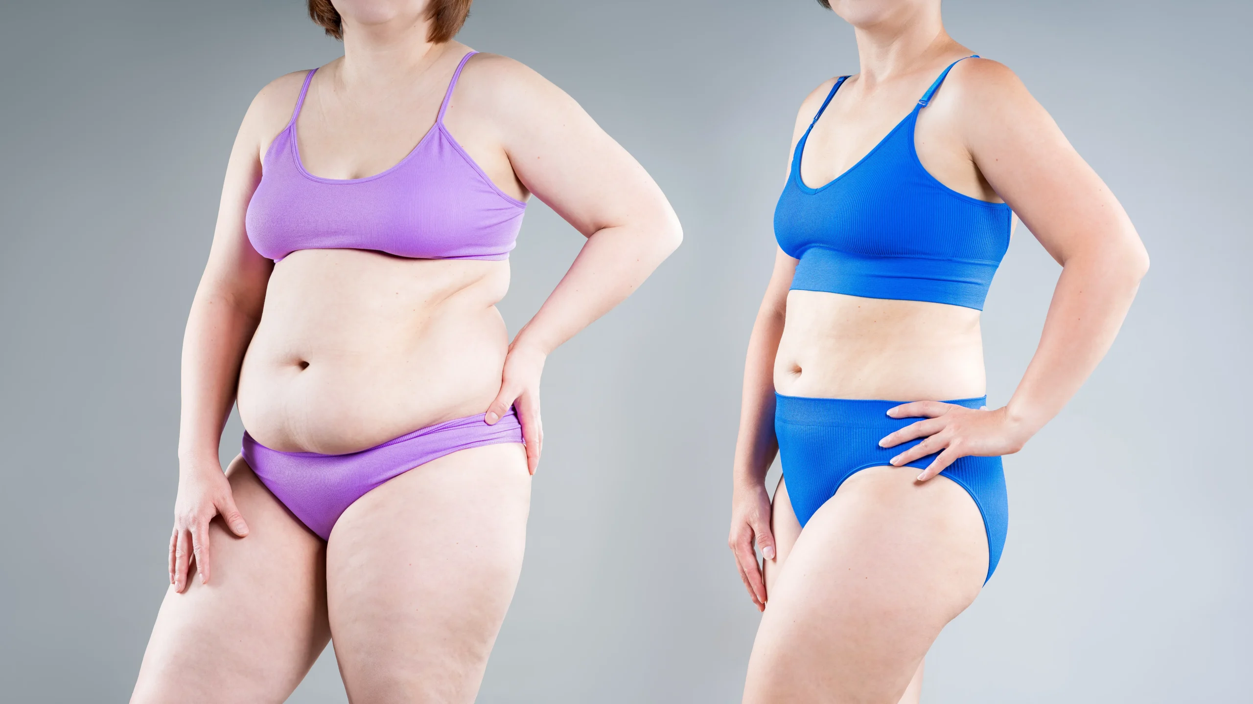 Side-by-side body comparison showing left and right views of the same person